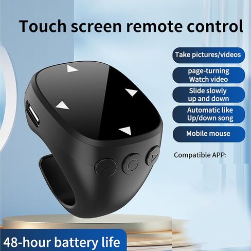 Tangxi Phone Scrolling Ring Remote Control, Wireless Page Turner for Phone Tablet Camera, Bluetooth 5.3 Air Finger Ring Mouse with a Touchpad (Black) in Kuwait