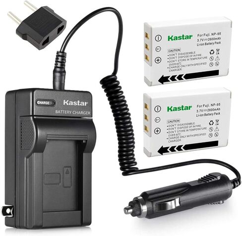 بطارية Kastar (عبوتان) + شاحن لكاميرات Fujifilm NP-95 & Finepix F30، Finepix F31FD، Finepix Real 3D W1، Finepix X30، Finepix X100، Finepix X100T، Finepix X100LE، Finepix X100S، Finepix X-S1 in Saudi Arabia