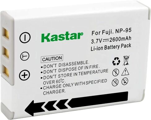 بطارية Kastar (عبوتان) + شاحن لكاميرات Fujifilm NP-95 & Finepix F30، Finepix F31FD، Finepix Real 3D W1، Finepix X30، Finepix X100، Finepix X100T، Finepix X100LE، Finepix X100S، Finepix X-S1 in Saudi Arabia