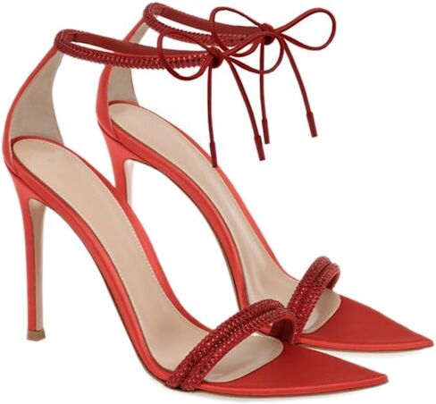 Women'S Rhinestone Strappy Pointed Open-Toe Stiletto Sandals Sexy Shiny Ankle Strap Comfort High Heel Dress Sandals For Prom, Party, Daily Wear in Saudi Arabia
