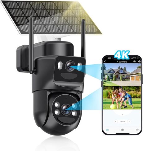 كاميرات مراقبة تعمل بالطاقة الشمسية بدقة 4K، لاسلكية في الهواء الطلق، 5 جيجا هرتز/2.4 جيجا هرتز واي فاي 360 درجة كاميرات PTZ لأمن المنزل مع تتبع تلقائي للإنسان، صفارة الإنذار، رؤية ليلية ملونة، محادثة ثنائية الاتجاه، IP66، عدسة مزدوجة in Kuwait