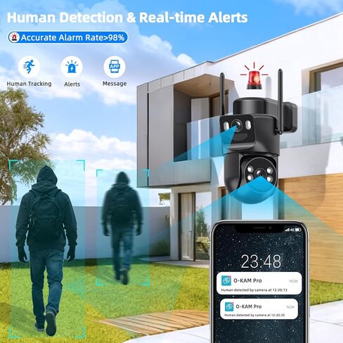 كاميرات مراقبة تعمل بالطاقة الشمسية بدقة 4K، لاسلكية في الهواء الطلق، 5 جيجا هرتز/2.4 جيجا هرتز واي فاي 360 درجة كاميرات PTZ لأمن المنزل مع تتبع تلقائي للإنسان، صفارة الإنذار، رؤية ليلية ملونة، محادثة ثنائية الاتجاه، IP66، عدسة مزدوجة in Kuwait