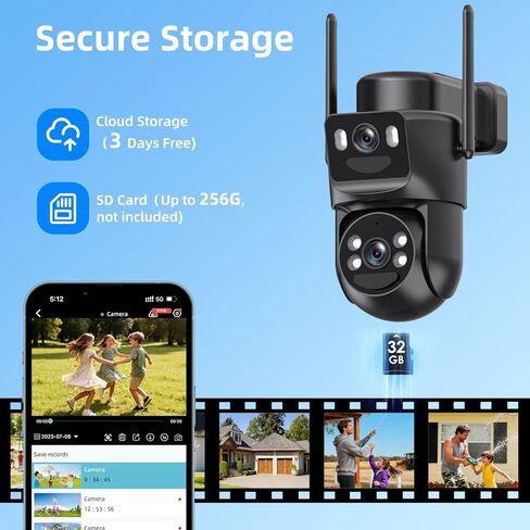 كاميرات مراقبة تعمل بالطاقة الشمسية بدقة 4K، لاسلكية في الهواء الطلق، 5 جيجا هرتز/2.4 جيجا هرتز واي فاي 360 درجة كاميرات PTZ لأمن المنزل مع تتبع تلقائي للإنسان، صفارة الإنذار، رؤية ليلية ملونة، محادثة ثنائية الاتجاه، IP66، عدسة مزدوجة in Kuwait