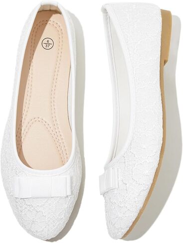 Shupua Flats for Women Lace Black Flats Women's Dressy White Wedding Shoes مريح سهل الارتداء باليه مسطح للعرائس والسيدات والمكتب والفتيات in Saudi Arabia