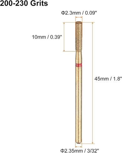 HARFINGTON 8 قطع 120-140 فريتة ألماس لقمة طحن 2.3 مم رأس أسطوانة 2.35 مم عرقوب 10 مم طول مطلي بالتيتانيوم حجر صنفرة لقمة ثقب أداة دوارة لتلميع الأظافر in Saudi Arabia