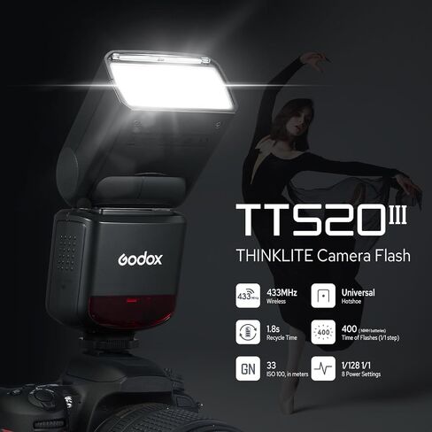 فلاش كاميرا Godox TT520III Speedlite مع جهاز إرسال لاسلكي RT-16، 400 ومضة طاقة كاملة، إعادة تدوير 1.8 ثانية، GN33 متوافق مع Canon Sony Nikon Fuji Olympus Panasonic in Saudi Arabia