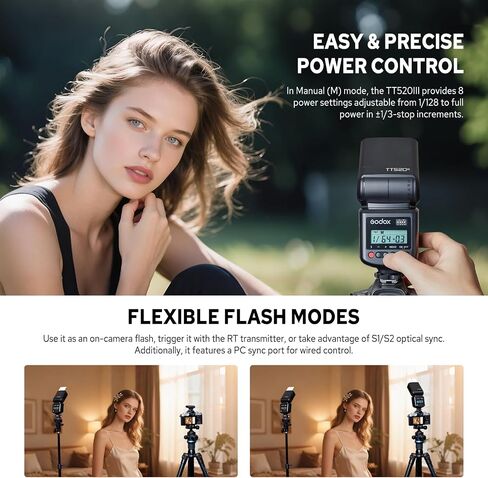 فلاش كاميرا Godox TT520III Speedlite مع جهاز إرسال لاسلكي RT-16، 400 ومضة طاقة كاملة، إعادة تدوير 1.8 ثانية، GN33 متوافق مع Canon Sony Nikon Fuji Olympus Panasonic in Saudi Arabia