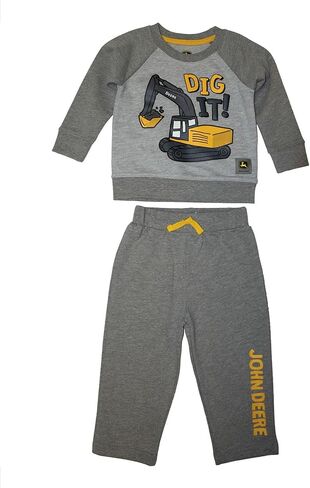 John Deere Construction Gray 2 Piece Pant Fleece Set Dig It Excavator Sizes 12, 18, 24 Months in Saudi Arabia