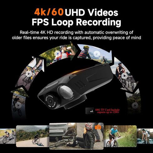 مجموعة كاميرا الدراجة SVBONY ACT30 5 في 1 مع كاميرات داش 4K/60FPS، جهاز تعقب GPS، عداد السرعة/عداد المسافات لركوب الدراجات، أضواء الدراجة/جرس، تثبيت EIS 6 محاور، مقاومة للماء IPX4، دعم التطبيق (مع بطاقة 64G TF in Saudi Arabia