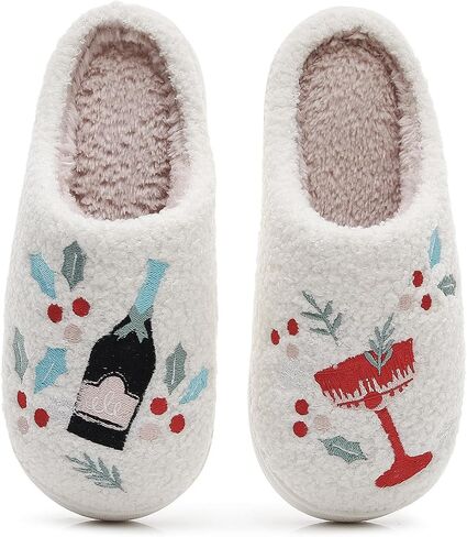 Slippers for Women Men Christmas Wine Glass Warm Couple House Shoes in Saudi Arabia