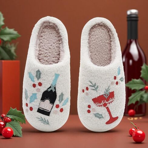 Slippers for Women Men Christmas Wine Glass Warm Couple House Shoes in Saudi Arabia