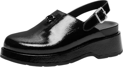 Coach Women's Sculpted C Platform Clog in Glazed Leather, Black, 6 in Saudi Arabia