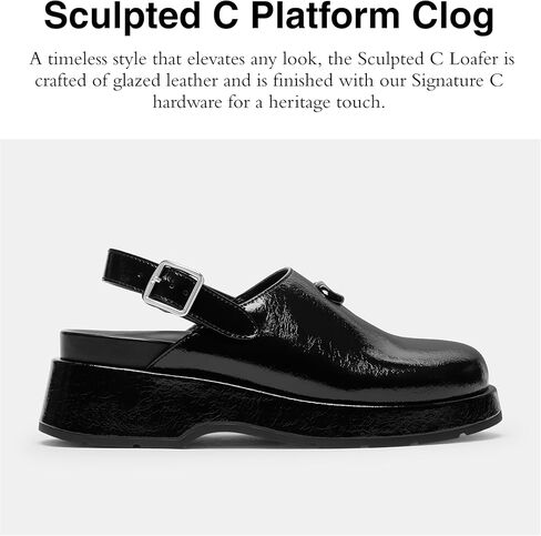 Coach Women's Sculpted C Platform Clog in Glazed Leather, Black, 6 in Saudi Arabia