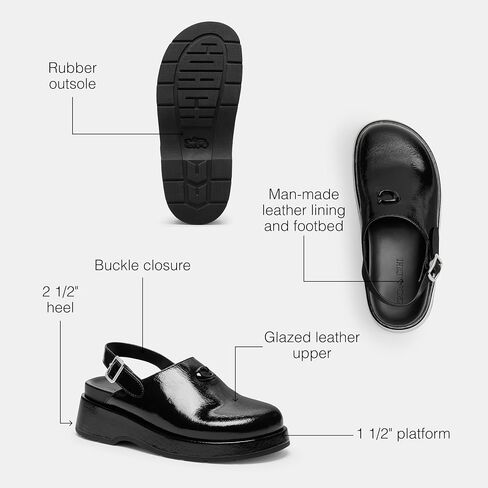 Coach Women's Sculpted C Platform Clog in Glazed Leather, Black, 6 in Saudi Arabia