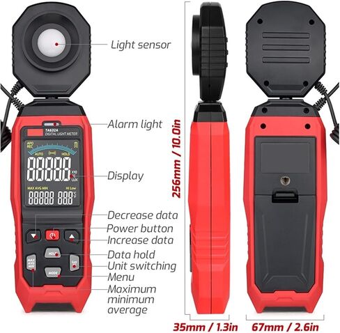 TA632A TA632B مقياس الضوء الرقمي مستشعر التصوير الفوتوغرافي Luxmeter القابل للفصل مقياس الإضاءة Lux/FC جهاز قياس الضوء البيئي (اللون: TA632A 200000Lux) in Saudi Arabia