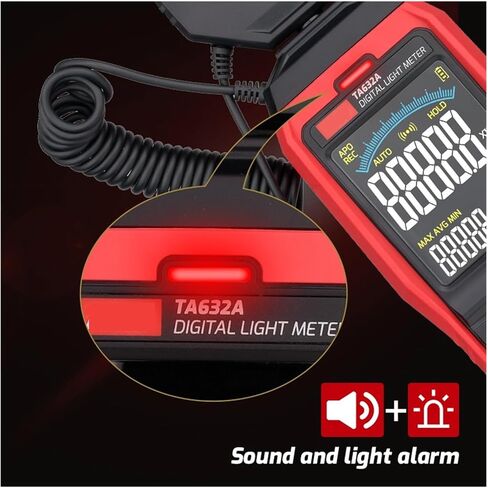 TA632A TA632B مقياس الضوء الرقمي مستشعر التصوير الفوتوغرافي Luxmeter القابل للفصل مقياس الإضاءة Lux/FC جهاز قياس الضوء البيئي (اللون: TA632A 200000Lux) in Saudi Arabia