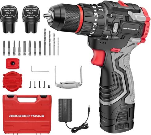 Cordless Drill Set, 16V Electric Power Drill with 2 Batteries, 398 In-lb Torque, 2-Speed & 20+3 Position Setting for DIY Home Improvement, 3/8" Keyless Chuck, LED Light in Saudi Arabia