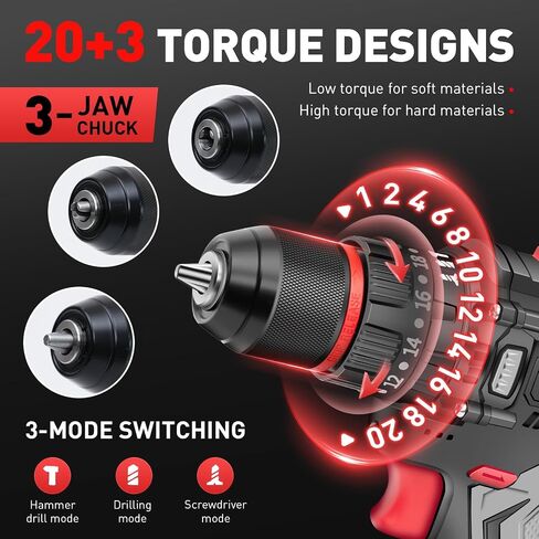 Cordless Drill Set, 16V Electric Power Drill with 2 Batteries, 398 In-lb Torque, 2-Speed & 20+3 Position Setting for DIY Home Improvement, 3/8" Keyless Chuck, LED Light in Saudi Arabia