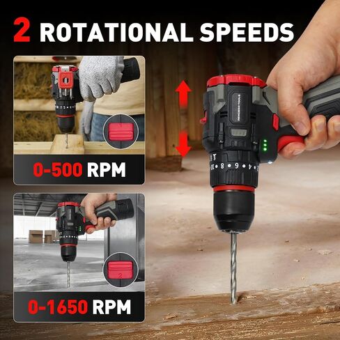 Cordless Drill Set, 16V Electric Power Drill with 2 Batteries, 398 In-lb Torque, 2-Speed & 20+3 Position Setting for DIY Home Improvement, 3/8" Keyless Chuck, LED Light in Saudi Arabia