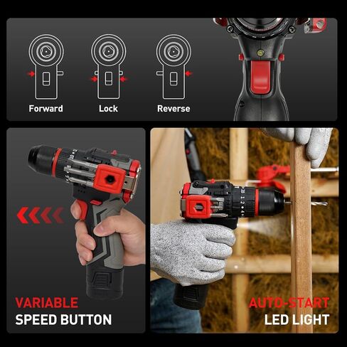 Cordless Drill Set, 16V Electric Power Drill with 2 Batteries, 398 In-lb Torque, 2-Speed & 20+3 Position Setting for DIY Home Improvement, 3/8" Keyless Chuck, LED Light in Saudi Arabia