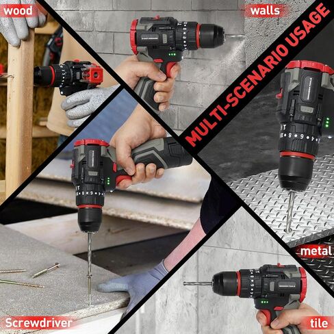 Cordless Drill Set, 16V Electric Power Drill with 2 Batteries, 398 In-lb Torque, 2-Speed & 20+3 Position Setting for DIY Home Improvement, 3/8" Keyless Chuck, LED Light in Saudi Arabia