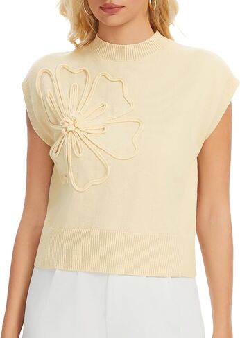 Womens Sweater Vest, 3D Floral Knit Tank Top Sleeveless Sweater Fall Summer Casual Wear in Saudi Arabia