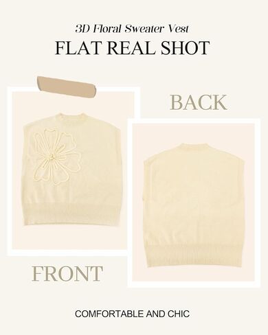 Womens Sweater Vest, 3D Floral Knit Tank Top Sleeveless Sweater Fall Summer Casual Wear in Saudi Arabia