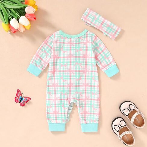 Newborn Baby Girl Clothes Bodysuit Fall Winter Long Sleeve Romper Jumpsuit Infant Warm Outfits With Headband in Saudi Arabia