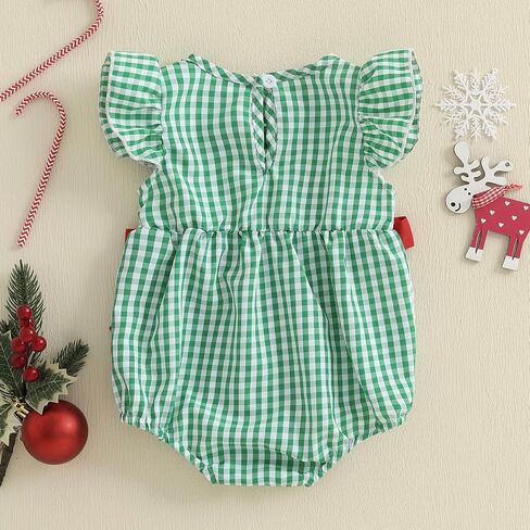 Newborn Infant Baby Girl Christmas Outfit Santa/Christmas Tree Embroidery Plaid Smocked Bubble Romper Ruffle Bodysuit in Saudi Arabia