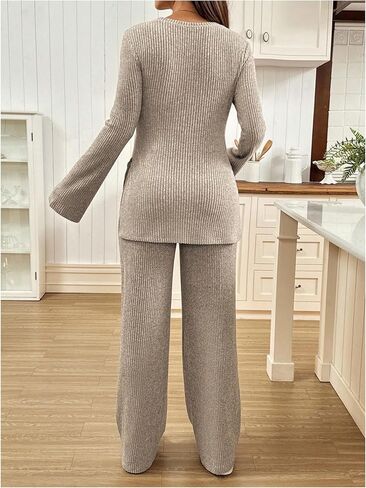 Women's Maternity 2 Piece Outfits Ribbed Knit Crew Neck Fall Tops and Pants Set in Saudi Arabia