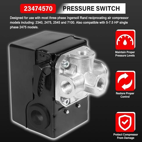 23474570 Pressure Switch Two Stage Compressor 135-175 PSI Fit for Ingersoll-Rand Air Compressor Pressure Switch 2340, 2475, 2545, 7100 W/Unloader and On/Off in Saudi Arabia