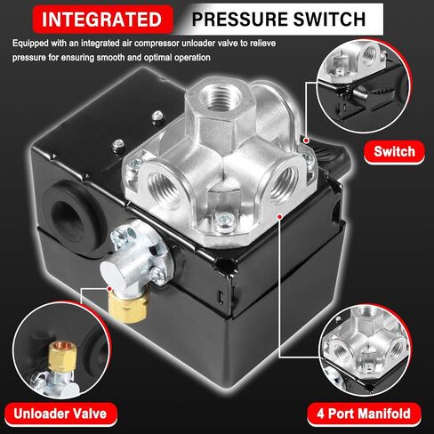 23474570 Pressure Switch Two Stage Compressor 135-175 PSI Fit for Ingersoll-Rand Air Compressor Pressure Switch 2340, 2475, 2545, 7100 W/Unloader and On/Off in Saudi Arabia