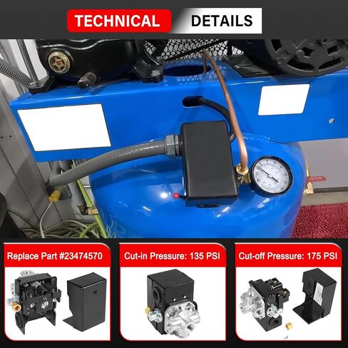 23474570 Pressure Switch Two Stage Compressor 135-175 PSI Fit for Ingersoll-Rand Air Compressor Pressure Switch 2340, 2475, 2545, 7100 W/Unloader and On/Off in Saudi Arabia