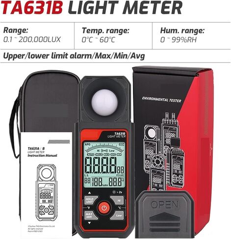 TA631A/B Didital Light Meter, Photography Light Meter, Illuminometer 300000LUX, Lux/FC Measurement, Photometer, Environmental Tester (Color : TA631B) in Saudi Arabia