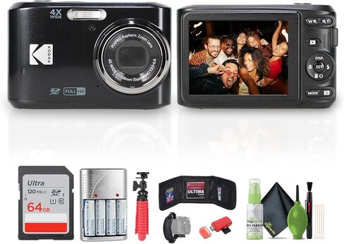 حزمة كاميرا Kodak Pixpro FZ45 الرقمية (أسود) تتضمن: بطاقة ذاكرة 64 جيجابايت، بطاريات قابلة لإعادة الشحن، حامل ثلاثي مرن، قارئ بطاقات، حزام يد، مجموعة تنظيف، المزيد in Saudi Arabia