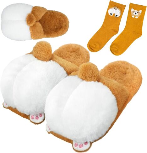 Shihanee Cute Animal Slippers for Women with Socks Novelty Soft Plush Warm Comfy Indoor House Shoes Winter Christmas Gifts in Saudi Arabia