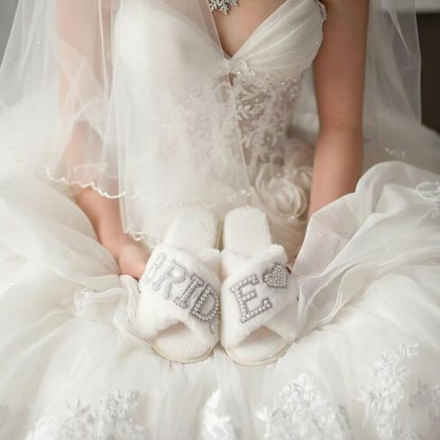 Personalized Bride Slippers for Bride to Be | Plush,Non-Slip & Custom Initial A-Z with Pearl Rhinestones | Personalized Gift for Bridal Shower,Bachelorette,Honeymoon & Wedding in Saudi Arabia