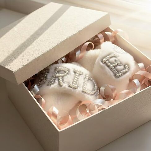 Personalized Bride Slippers for Bride to Be | Plush,Non-Slip & Custom Initial A-Z with Pearl Rhinestones | Personalized Gift for Bridal Shower,Bachelorette,Honeymoon & Wedding in Saudi Arabia