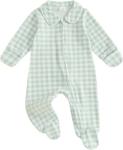 ملابس Seyurigaoka لحديثي الولادة من الأولاد والبنات بدلة من القماش القطني منقوشة بالقدمين مع طية صدر السترة وسحاب رومبير لطيف للخروج إلى المنزل in Saudi Arabia