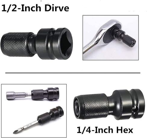 JIVENORTE 2PCS 1/2 بوصة محرك مربع إلى 1/4 بوصة عرافة أنثى محول المقبس محول تشاك محول للهواء والكهرباء تأثير وجع تأثير الحفر السقاطة وجع in Saudi Arabia