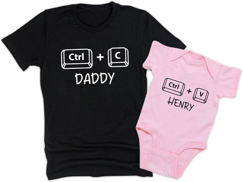 LASFOUR Personalized Our First Fathers Day Matching Shirts 2024, Custom Dad Shirt and Baby Onesie, Gift for New Dad and Baby in Saudi Arabia