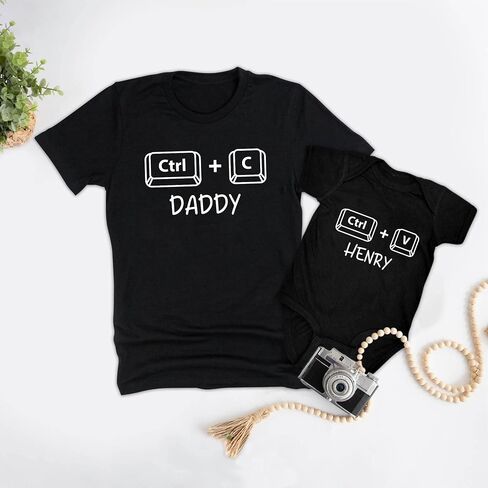 LASFOUR Personalized Our First Fathers Day Matching Shirts 2024, Custom Dad Shirt and Baby Onesie, Gift for New Dad and Baby in Saudi Arabia