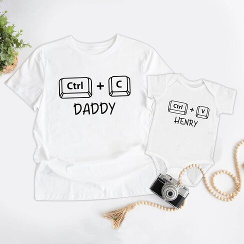 LASFOUR Personalized Our First Fathers Day Matching Shirts 2024, Custom Dad Shirt and Baby Onesie, Gift for New Dad and Baby in Saudi Arabia