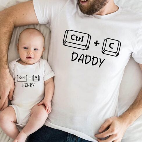 LASFOUR Personalized Our First Fathers Day Matching Shirts 2024, Custom Dad Shirt and Baby Onesie, Gift for New Dad and Baby in Saudi Arabia