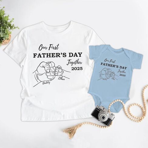 LASFOUR Personalized Our First Fathers Day Matching Shirts 2024, Custom Dad Shirt and Baby Onesie, Gift for New Dad and Baby in Saudi Arabia