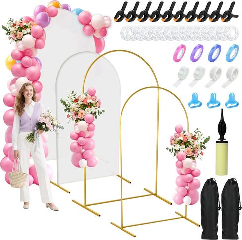 Arch Backdrop Stand and Cover Set, Metal Arch Stand with Rich Balloon Tool for Wedding Birthday Baby Shower Graduation Event Balloon Flowers Decor, Easy to Assemble (7.2FT & 6FT, White) in Saudi Arabia