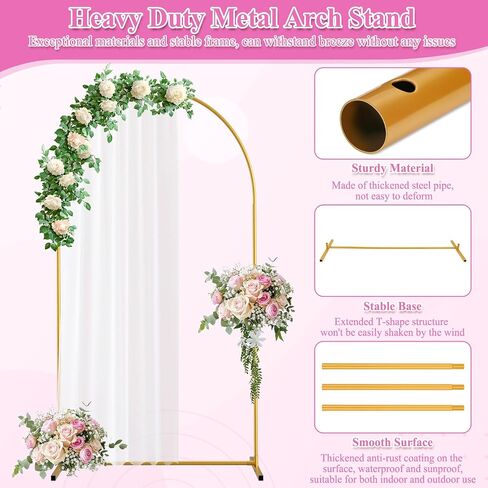 Arch Backdrop Stand and Cover Set, Metal Arch Stand with Rich Balloon Tool for Wedding Birthday Baby Shower Graduation Event Balloon Flowers Decor, Easy to Assemble (7.2FT & 6FT, White) in Saudi Arabia
