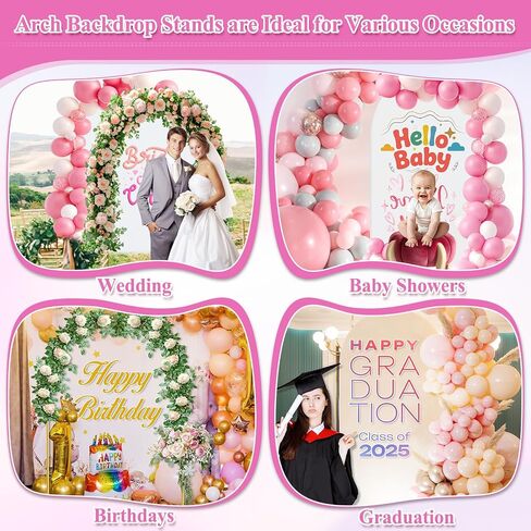 Arch Backdrop Stand and Cover Set, Metal Arch Stand with Rich Balloon Tool for Wedding Birthday Baby Shower Graduation Event Balloon Flowers Decor, Easy to Assemble (7.2FT & 6FT, White) in Saudi Arabia