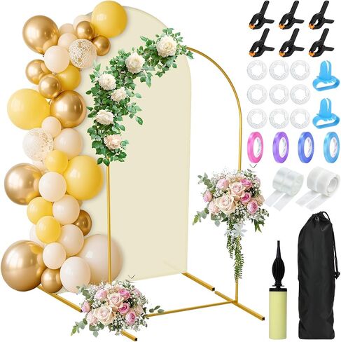 Arch Backdrop Stand and Cover Set, Metal Arch Stand with Rich Balloon Tool for Wedding Birthday Baby Shower Graduation Event Balloon Flowers Decor, Easy to Assemble (7.2FT & 6FT, White) in Saudi Arabia