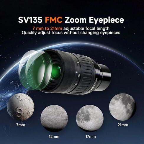 SVBONY SV135 Zoom Eyepiece 40-57 Degree FOV with SV188P Dielectric Mirror Star Diagonal Bundle with SV106 Guide Scope 50mm with Helical Focuser Finder for Astronomical Telescope in Saudi Arabia